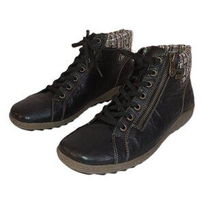 Remonte Black Leather Sneakers Weave Cuff Women’s Size EU 39 (US 8)